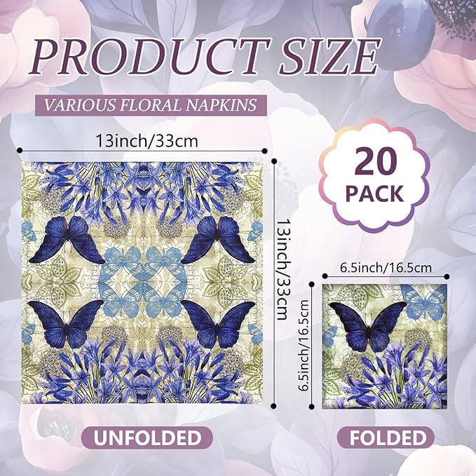WEI LONG 20 Pcs Assorted Napkins for Decoupage Decorative Paper Napkins with 4 Styles Vintage Floral Cocktail Napkins Print Tissue Paper for DIY Crafts, Card Making, Junk Journal, Wall Decor,6.5x6.5 inch (07) - Image 2